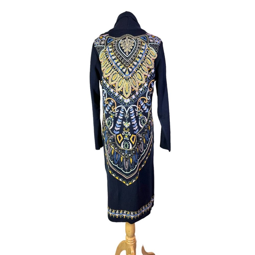 Embroidered Navy Longline Women's Sweater Coatigan